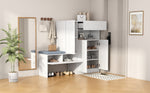 Trendy 2-in-1 Shoe Cabinet with Curved Doors, Soft-Close, Adjustable Compartments, Upholstered Bench, White