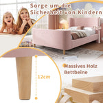 Children's Bed Upholstered Sleigh Bed, Cosmic Pattern, 90x200cm, Pink Velvet