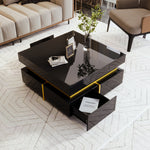 Coffee Table with Drawers, High-Gloss, Gold Accents