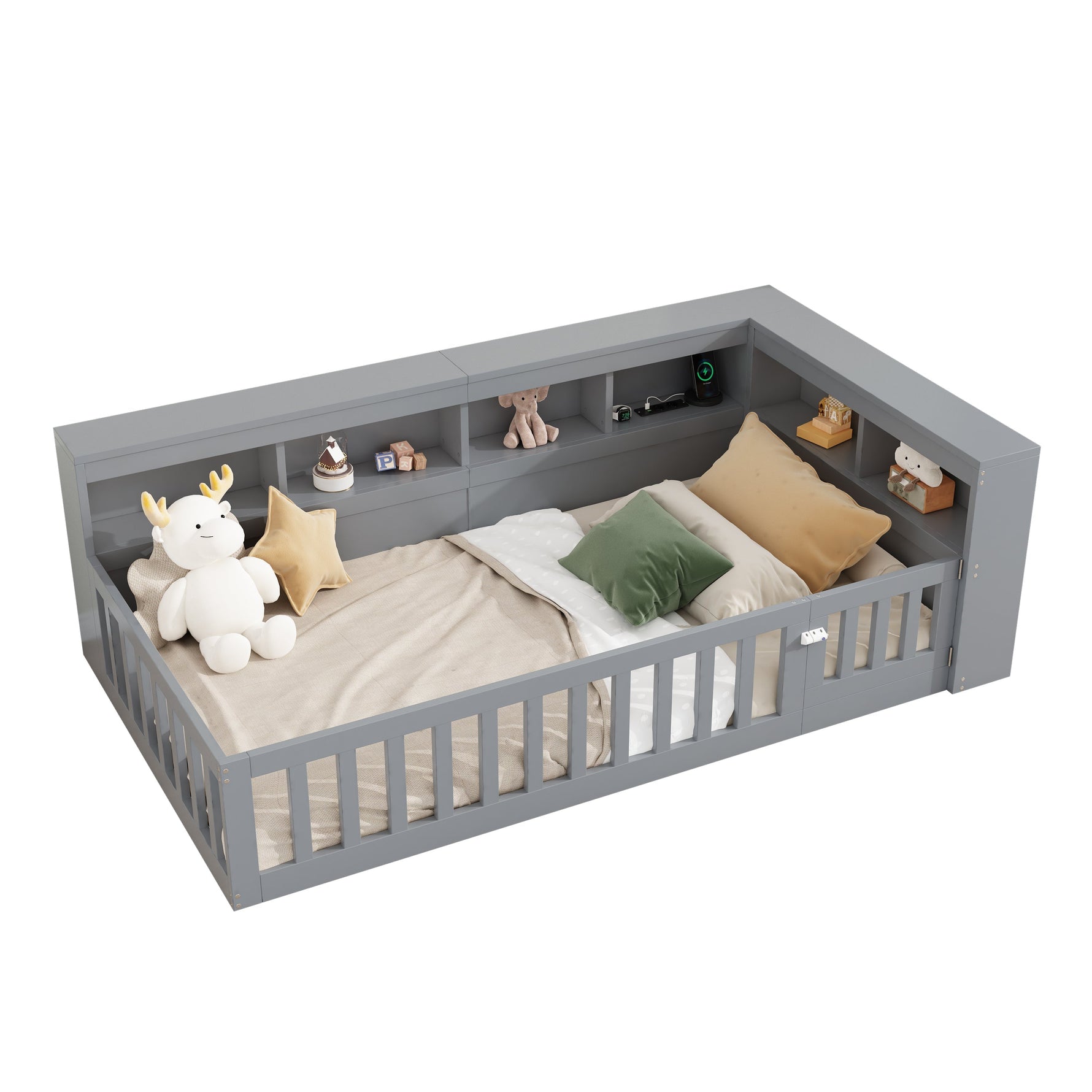 Daybed Sofa Bed 90x200cm Storage USB/Socket Railing - Grey