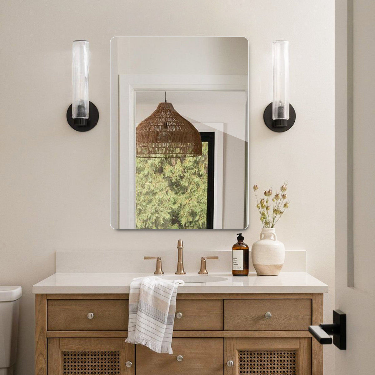 Frameless Wall Mirror, 60x80cm HD Hanging, Copper-Free Glass