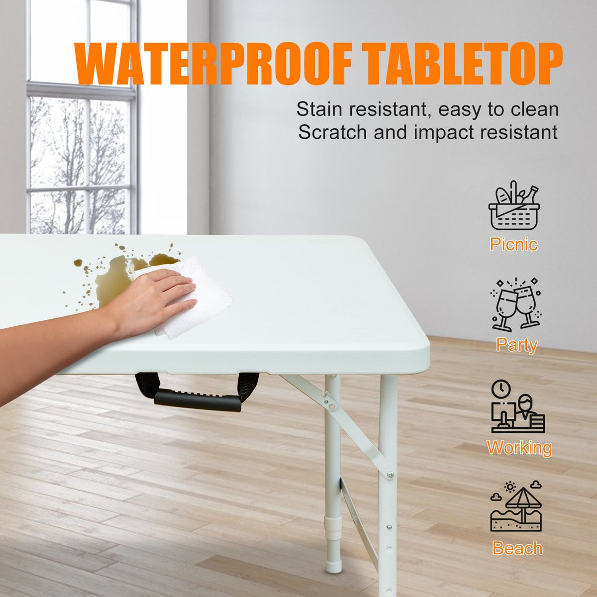 Folding Table 125cm Adjustable Height 135KG Capacity White