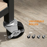 Serving Trolley, 2 Levels with Handle, Casters, Brakes, Wood