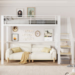 Loft Bed 90x200 cm with Storage Space & Stairs, Metal