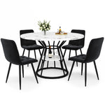 5-Piece Round Dining Table Set with 4 Velvet Chairs and Marble Top, Black