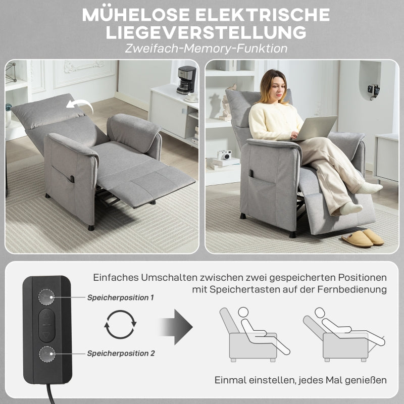 Electric Recliner Chair, Adjustable, Memory, Pet-Friendly Faux Velvet, Grey
