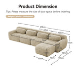 4-Seater L-Shaped Sofa Modular Chaise Plush Fabric - Light Khaki