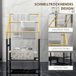Towel Holder Freestanding, 3 Towel Rails with Shelf, Metal, Natural