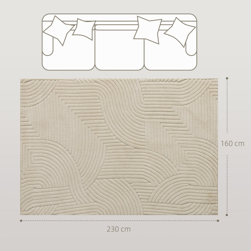 Machine-Woven Rug, 15mm High, Non-Slip, Cream White