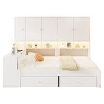 Multifunctional Bed 90x200cm with Desk, LED & Storage - White