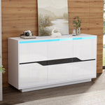 Sideboard, Living Room 140x40x76cm with 3 Doors, Adjustable Dividers, LED, White & Black