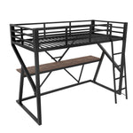 Loft Bed 90x200cm with Desk & LED Strip, Black Iron Frame
