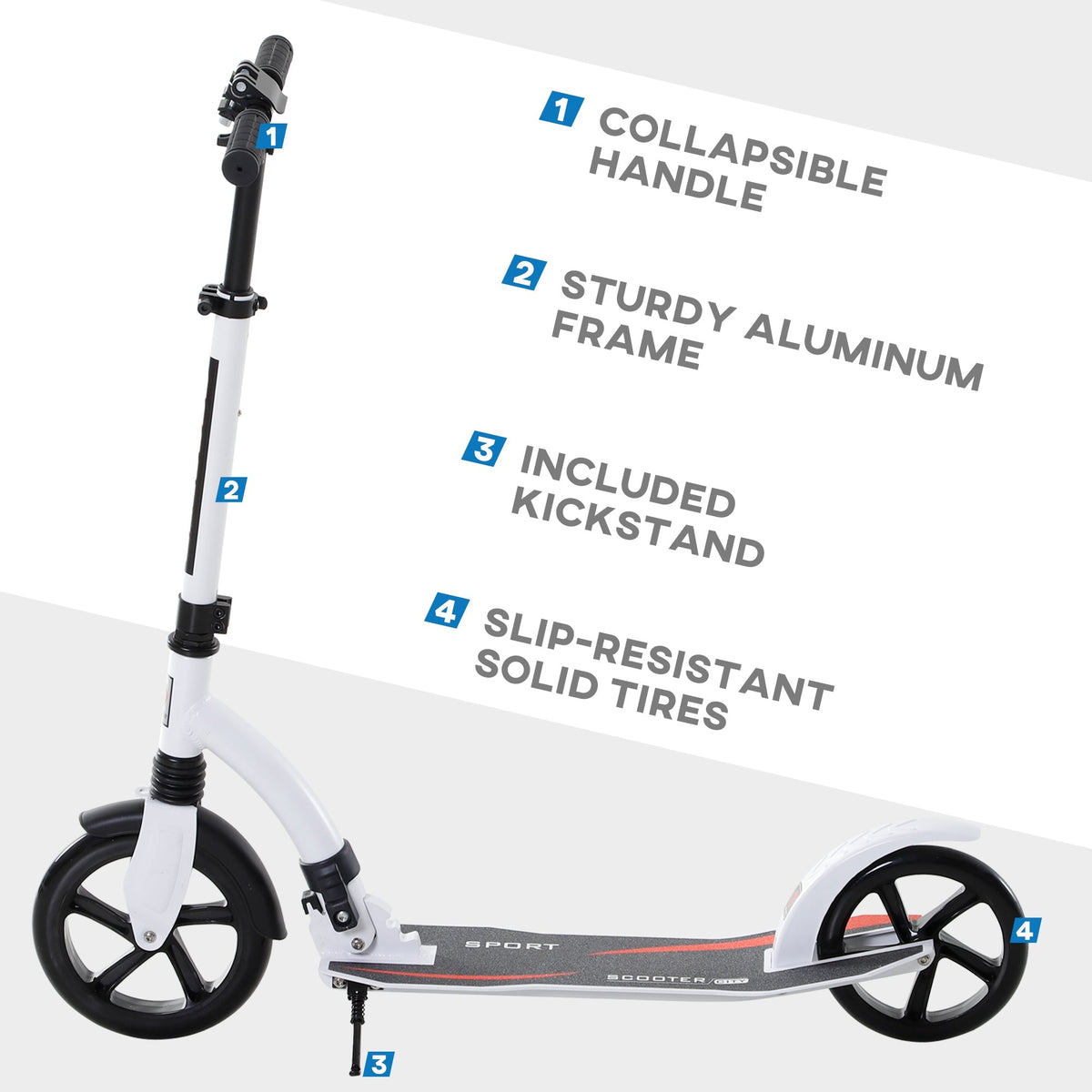 Children's Scooter, Foldable, Height Adjustable, Aluminum White