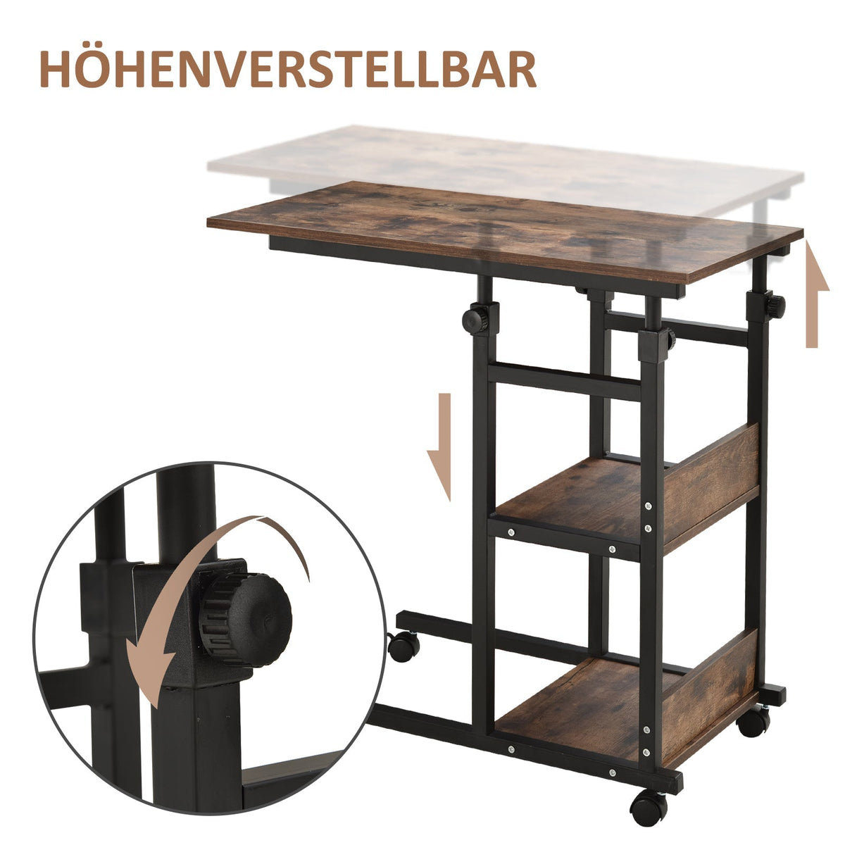 Side Table, Height-Adjustable Coffee Table 80x40x72-82 cm 2 Shelves Black Metal