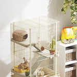 Small Animal Cage, 4 Levels with Food Bowl and Water Bottle, Beige