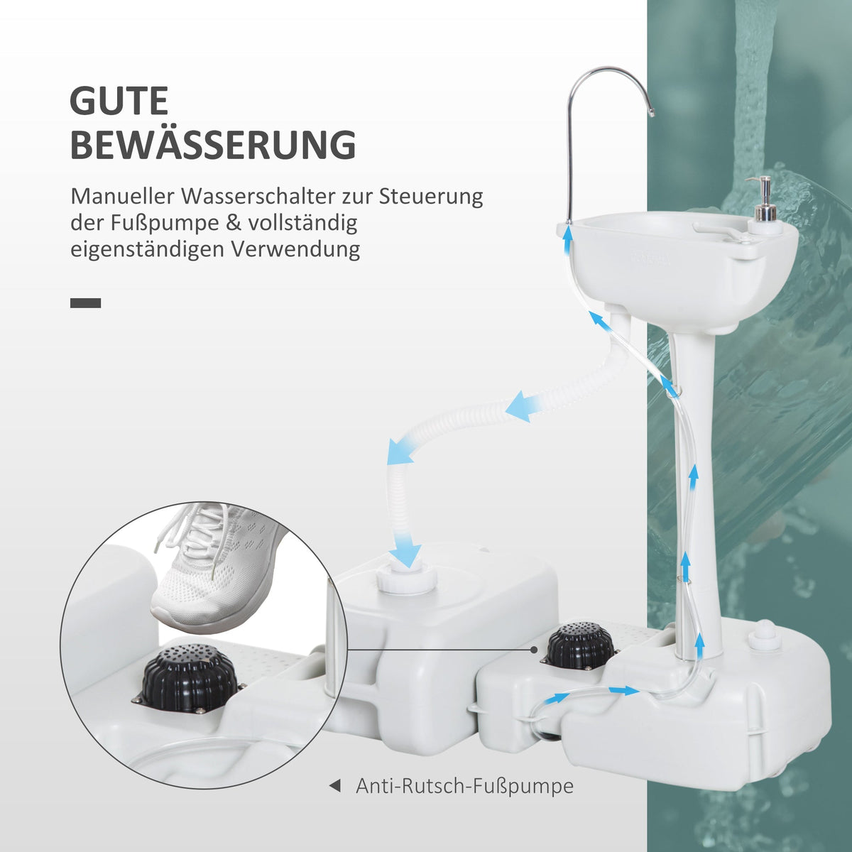 Camping Washbasin 17L Hand Sink Dispenser Outdoor Use, HDPE Light Grey