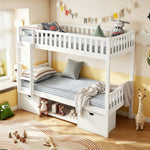 Children's Bunk Bed 90x200cm with Storage Drawers, White Pine Wood