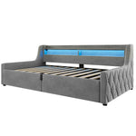 Platform Bed 90x200, Hydraulic Storage & LED, Grey Velvet