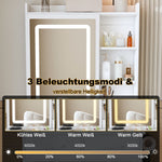 Dressing Table, Small with LED Mirror, Stool, Hidden Storage, White