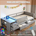 Children's Bed 90x200cm with Desk, LED & Storage Drawers, Grey