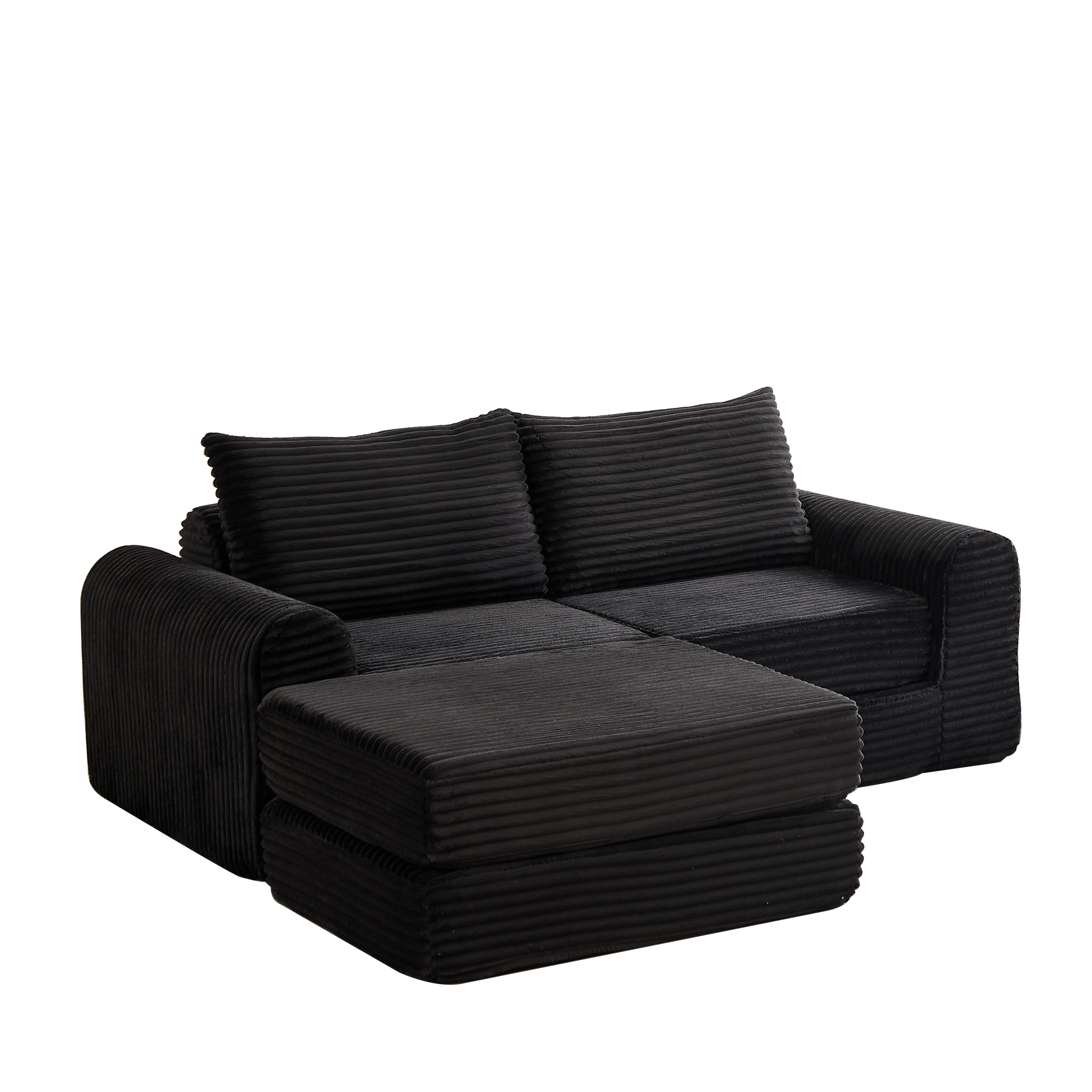 2-in-1 Sofa Bed with Two Pillows and Removable Footstool, Corduroy