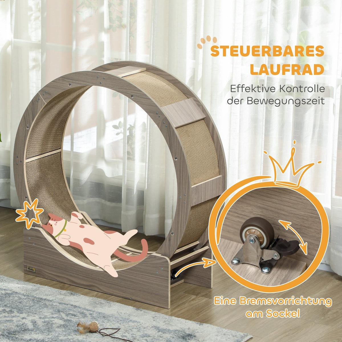 Cat Wheel Exercise Wheel, 91cm with Brake, Walnut