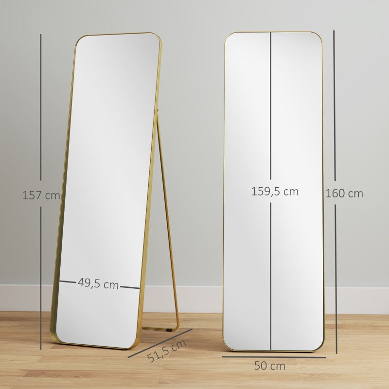 Full-Length Mirror, Freestanding, Tilting, Metal Frame, Gold