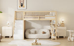 Loft Bed 90x200 High Fence Safety Design Storage Wardrobe, Solid Wood Color