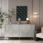 Storage Cabinet, 152CM 4-Door with Pine Legs, MDF Champagne
