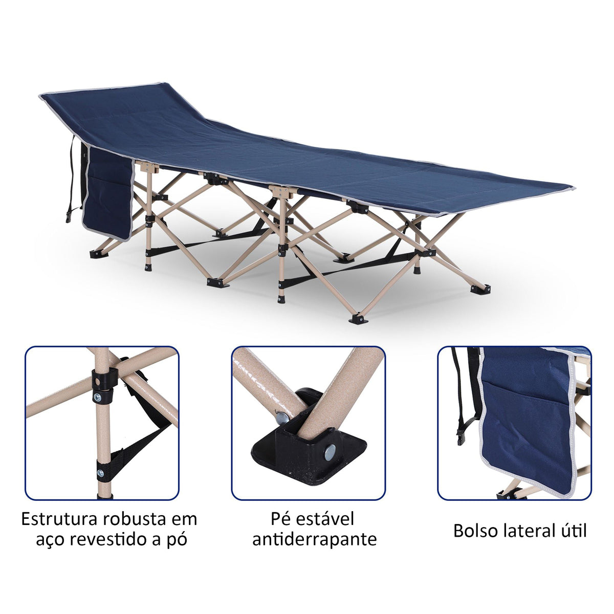 Folding Camping Bed with Storage Bag, Steel and Oxford, Blue