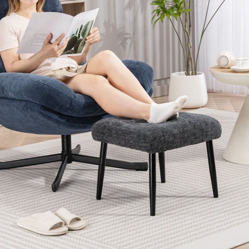 Ottoman Soft Cushion Steel Legs Chenille - Dark Grey