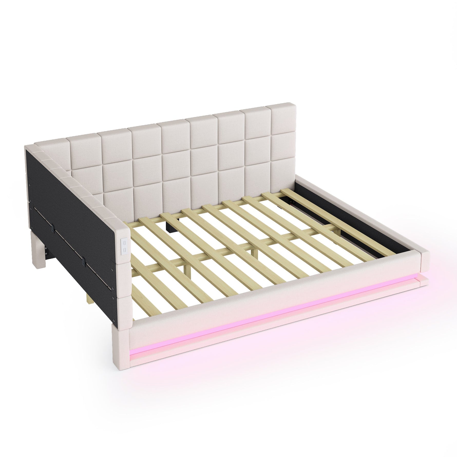 Sofa Bed, Upholstered 160*200 Multifunctional with LED, USB, Linen Fabric Beige