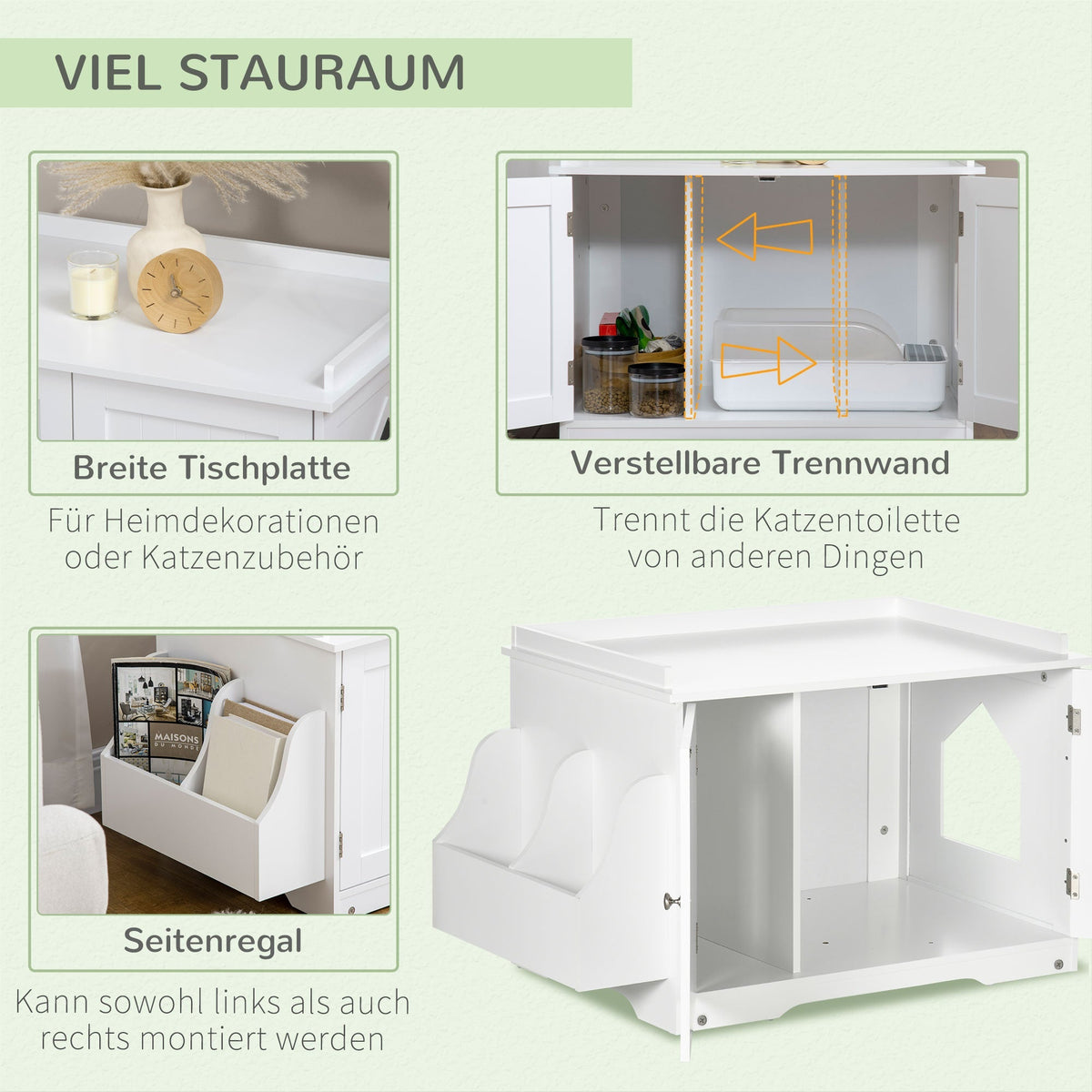 Cat Litter Box, Adjustable Divider Magnetic Doors, White