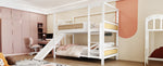 Children's Bunk Bed 90x200 with House Frame & Slide, Wood Color