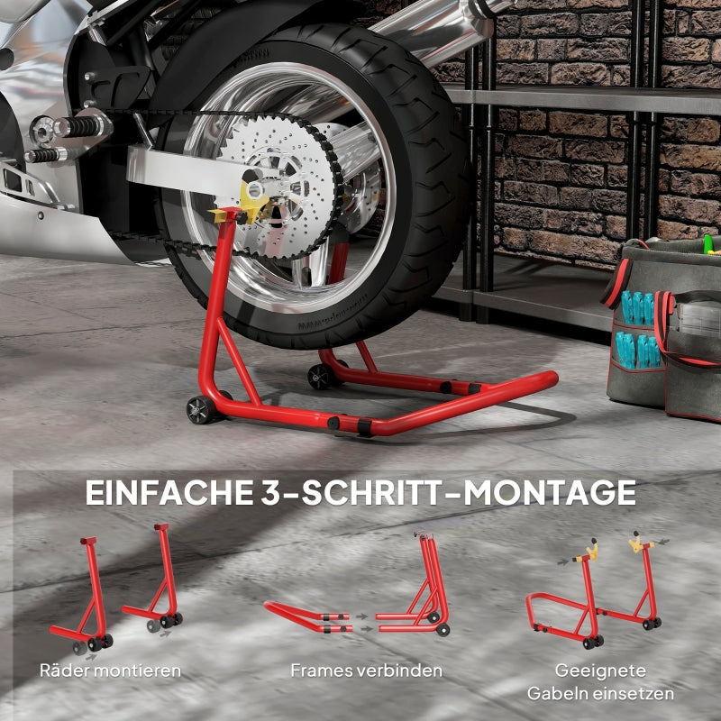 Motorcycle Stand Set, Front/Rear Assembly Jack 544 kg, Steel Red