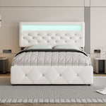 Upholstered Bed 140x200cm Pull-out Bed 2 Drawers Bedside Light Strip - White