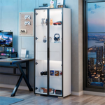 Display Cabinet, Tempered Glass Door, LED, 2 Drawers, White