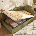 L-Shaped Upholstered Daybed with Hydraulic Storage and Crown-Lattice Design, 90x190cm, Green Velvet