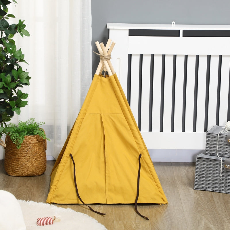 Pet Bed, Teepee Design with Soft Cushion & Floor Mat, for Dogs and Cats, Fabric