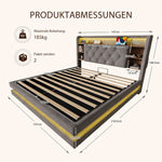 Upholstered Bed 140x200cm with Storage & LED, Velvet Dark Gray