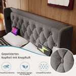 Upholstered Double Bed with Hydraulic Storage, USB Charging and LED, 180x200cm, Grey Cotton