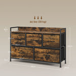 Chest of Drawers, 5-Drawer Fabric, Steel Frame, Rustic Brown