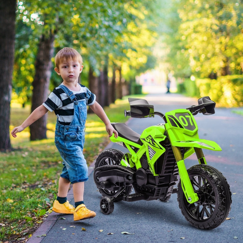 Electric Motorcycle for Children, 6V Battery Drive with Training Wheels and Sounds, Green