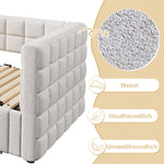 Daybed with Extendable Frame and 2 Storage Drawers, Beige Samt and MDF