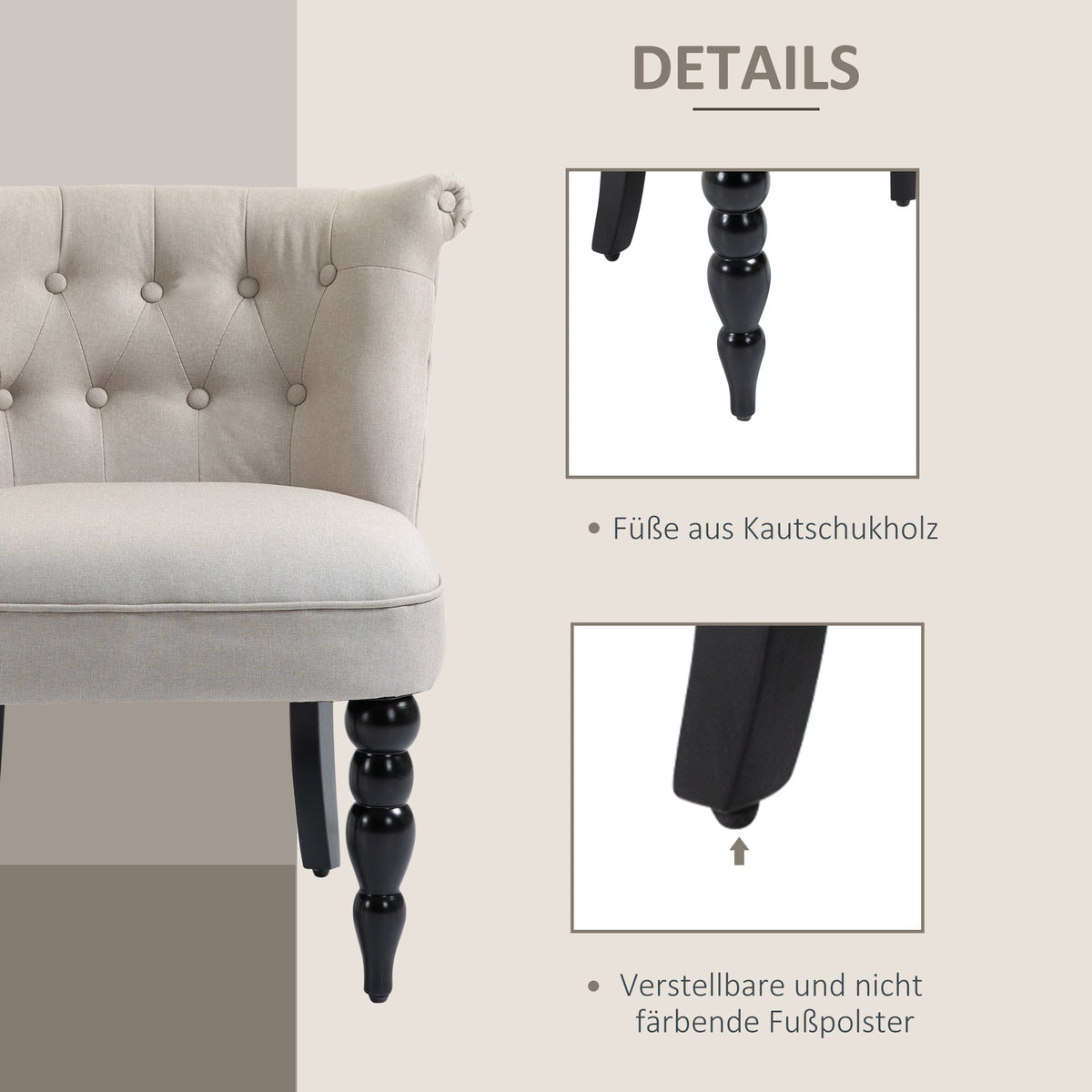 Relaxing Chair, Upholstered Vintage, Linen Beige Black