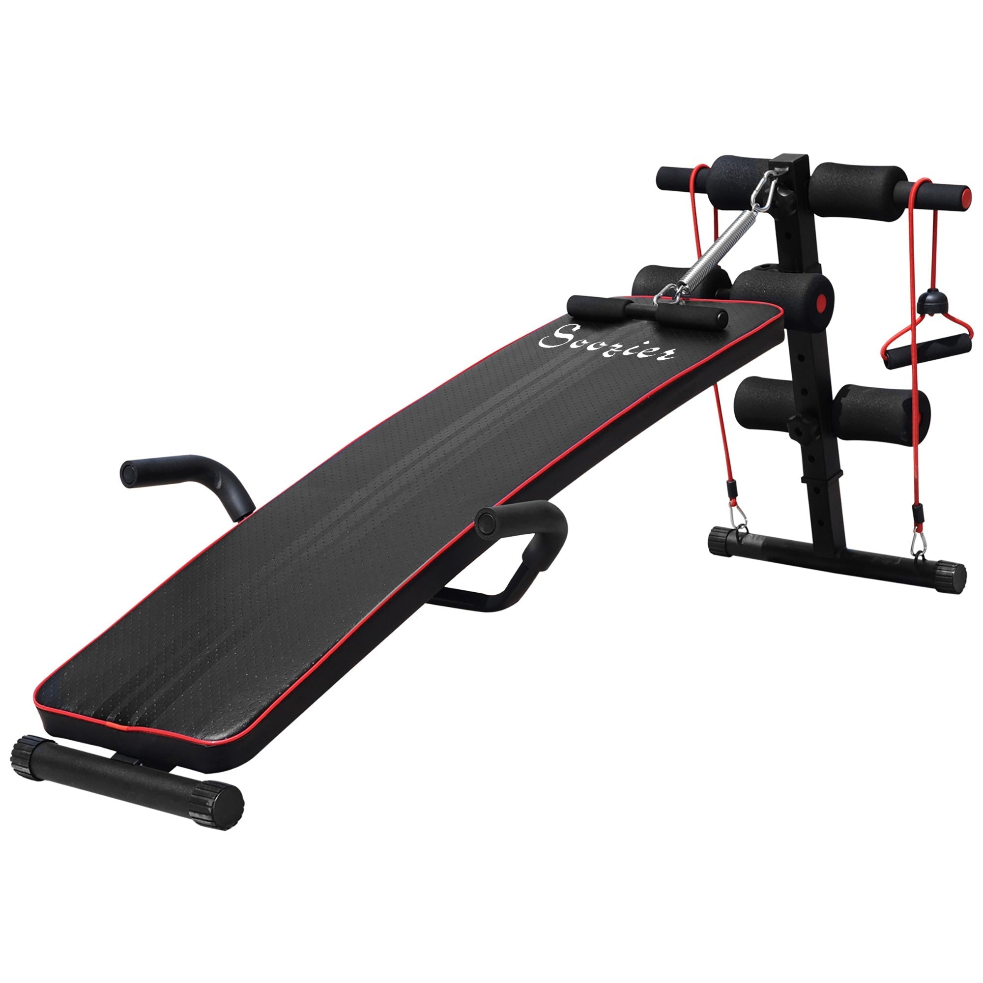 Abdominal Trainer Sit Up Bench Resistance Bands Adjustable, Black