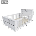 Wooden Single Bed 90x190cm with USB, Light & Storage, White