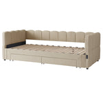 Upholstered Daybed Sofa Bed 90x200cm Extendable with 2 Drawers Storage USB Port beige chenille