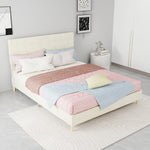 Modern Double Bed 140x200cm with Plaid Headboard, Dark Gray Fabric