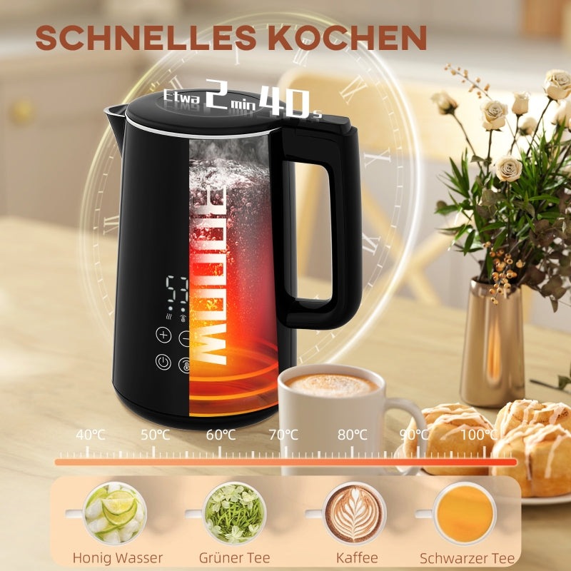 Kettle Toaster Set, 1.5L Kettle 2 Slices Toaster 2200W, Black